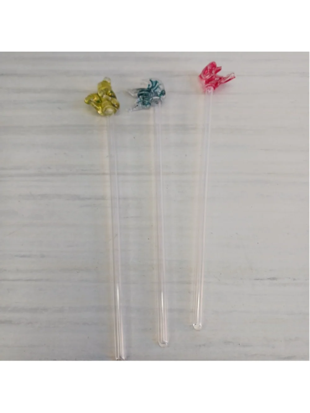 Vintage Blown Glass Swizzle Sticks Frog Fish Bird 3 Pc
